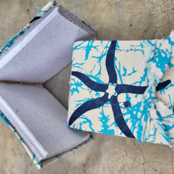 Blue starfish on blue batik