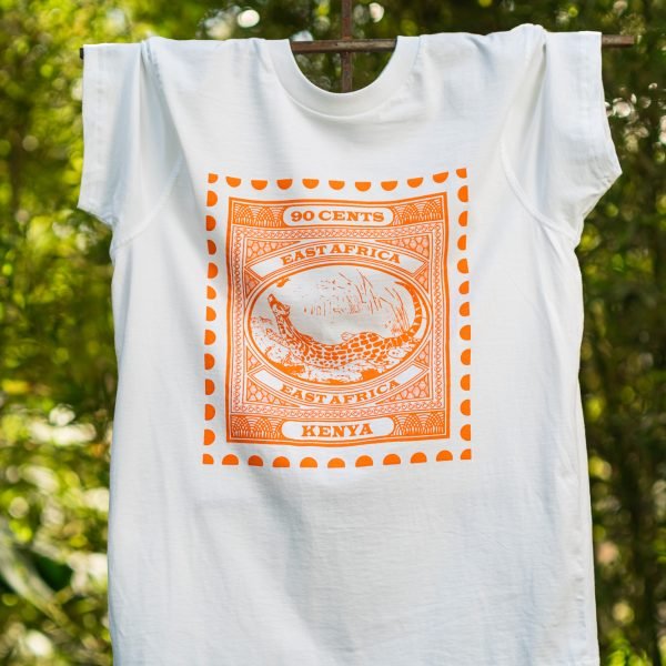 Serval Cat Orange print on white t-shirt