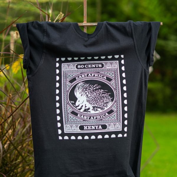 Porcupine White print on black t-shirt