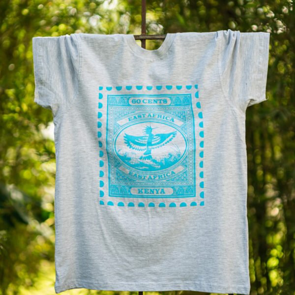 Hoopoe Light blue print on grey t-shirt