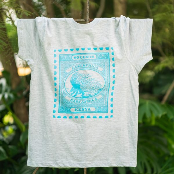 Porcupine Light blue print on grey t-shirt