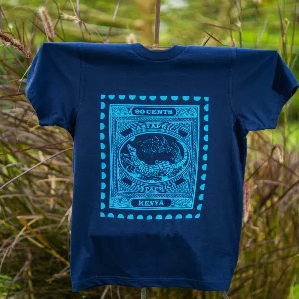 Serval Cat Light blue print on navy t-shirt