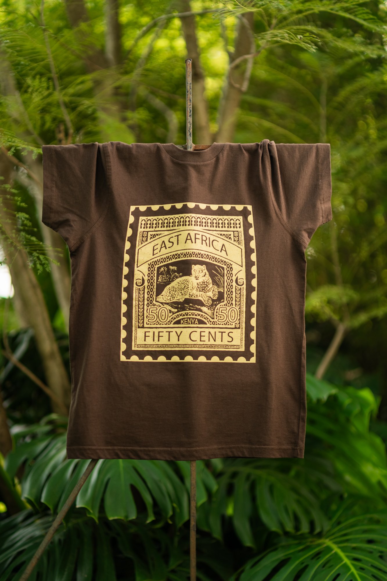 Leopard Sand print on brown t-shirt