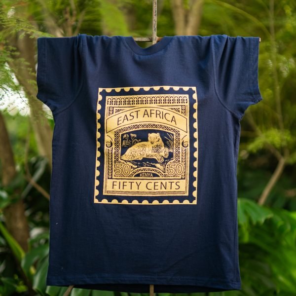 Leopard Sand print on navy t-shirt